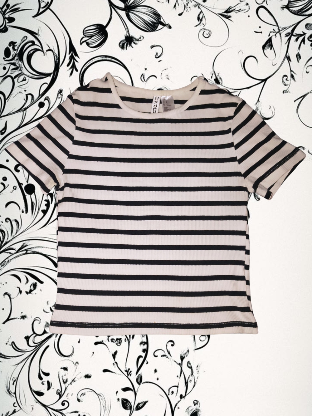 Divided Black & White Striped Short Sleeve Tee